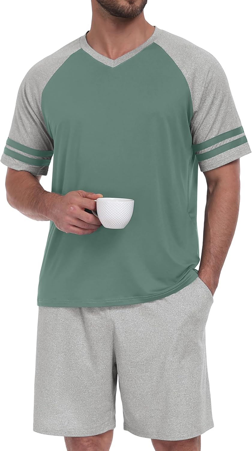 PrinStory Mens Pajamas Set Short Sleeve Lightweight and Soft Pajama Sets Summer Pjs Sets with Pockets - Image 2
