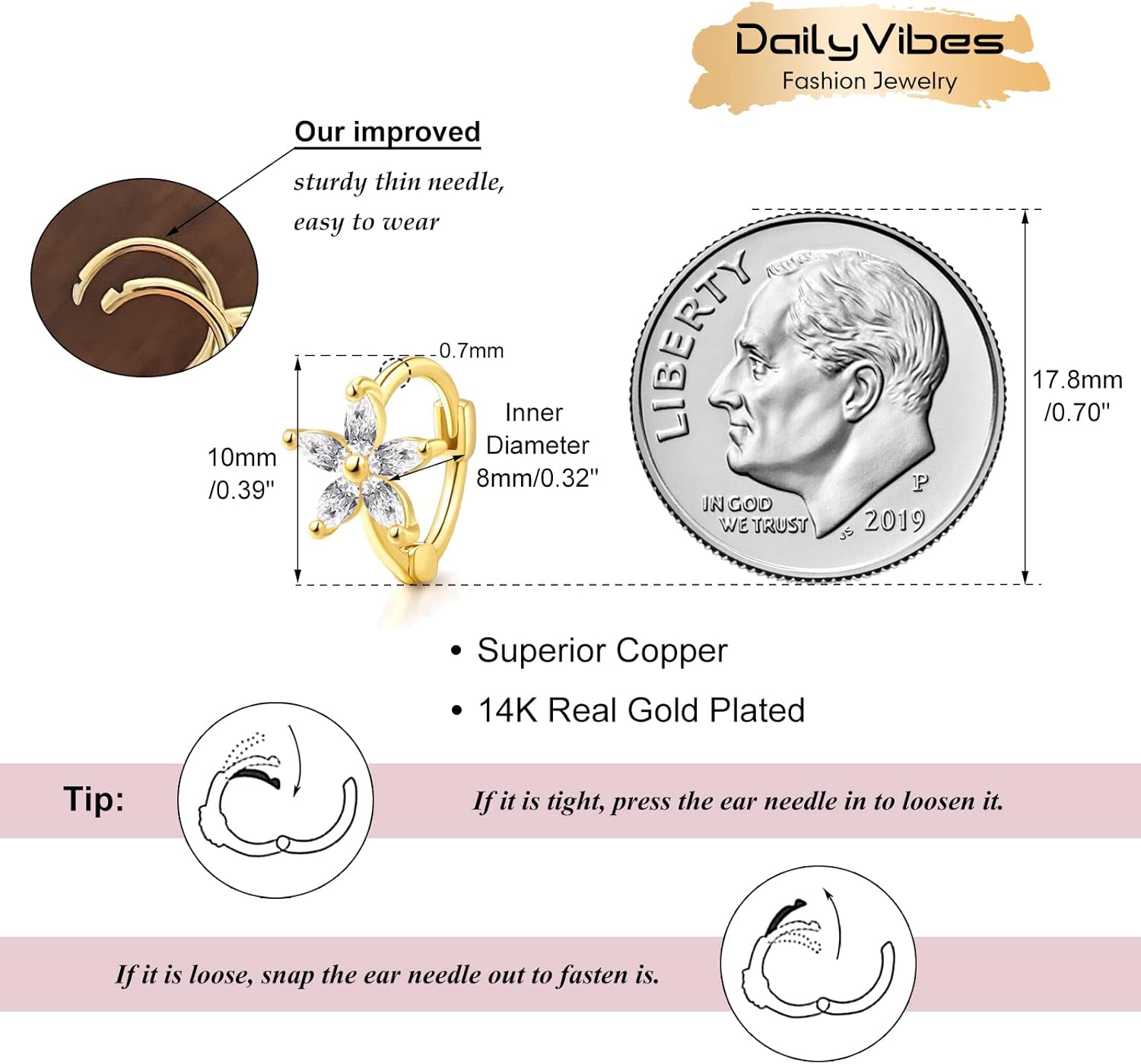 Small Gold Hoop Earrings for Women 14K Gold Plated Hoops Tiny Hypoallergenic Cubic Zirconia Cartilage Huggie Hoop Earrings for Women - Image 2