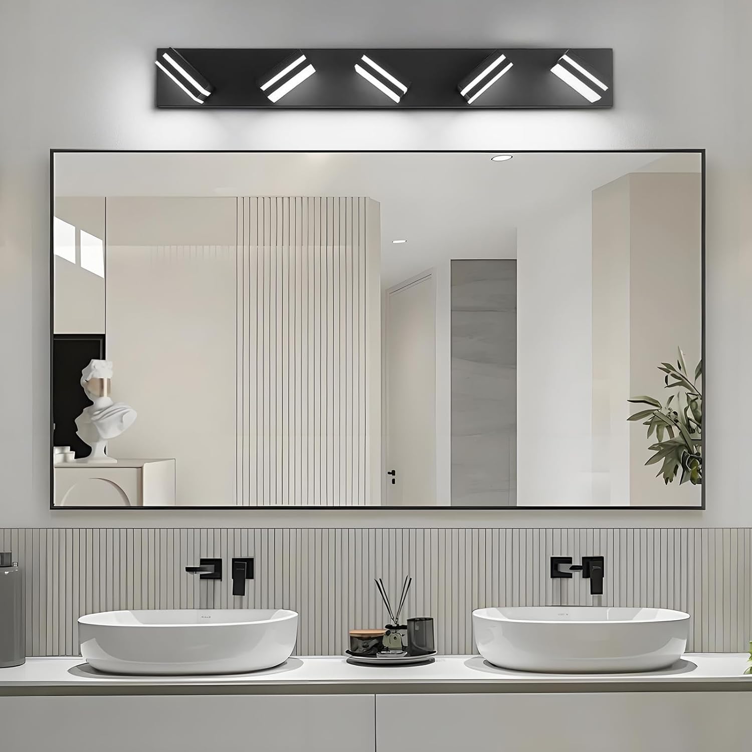 IZORRO LED Modern Bathroom Lights Fixtures(5-Light,Dimmable),Matte Black Acrylic Wall Lighting,Vanity Lights for Bathroom Over Mirror - 6000k 30In （No Assembly Required）
