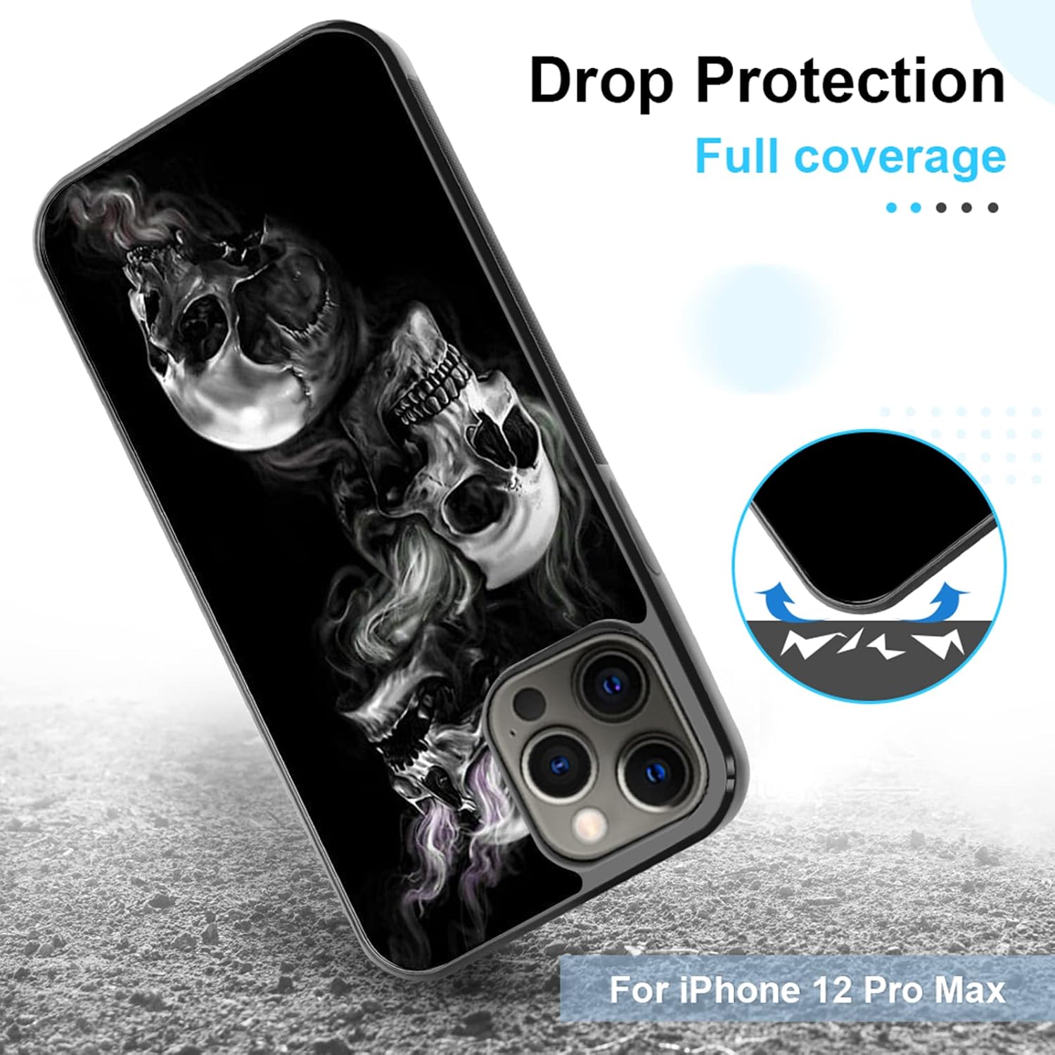 Phone Case Compatible with iPhone 12 Pro Max Skulls Black Frame Shockproof and Slim Rubber TPU Material with Uniqe Design