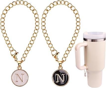 HEYSKAY 2 Pack Water Bottle Letter Charms, As Stanley Cup Handles - Round Initial Name ID Charms for Simple Modern Tumblers