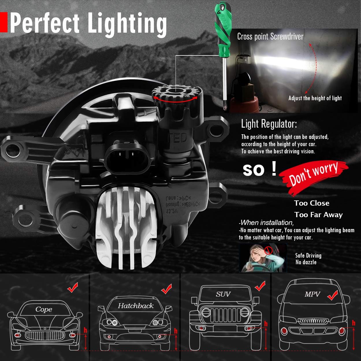 Updated LED Lens Fog Light Replacement for Toyota Camry RAV4 Highlander Corolla 4Runner Tacoma Tundra Sienna Lexus LX570 ES300h ES350 RX350 RX450h, Driver and Passanger Driving Fog Lamp