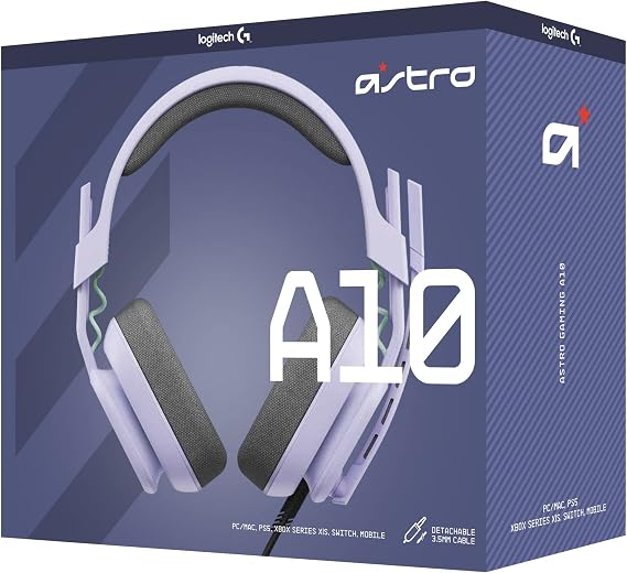 Logitech ASTRO A10 Oyun Kulaklığı Gen 2 Kablolu Kulaklık, Kulak Üstü Oyun Kulaklığı, Flip - Sessiz Mikrofon, 32 mm Sürücü, Xbox Series X|S, Xbox One, PS5, PS4, Nintendo Switch, PC - Lila