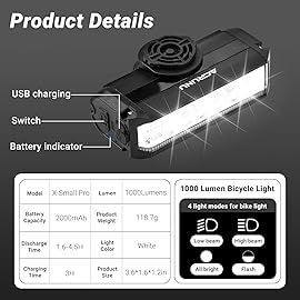 Super Bright LED Bike Light,USB Rechargeable Bicycle Headlight-5 Modes,Waterproof Bike Headlight,Mountain Off-Road Cycling Commuting (X-Small Pro)