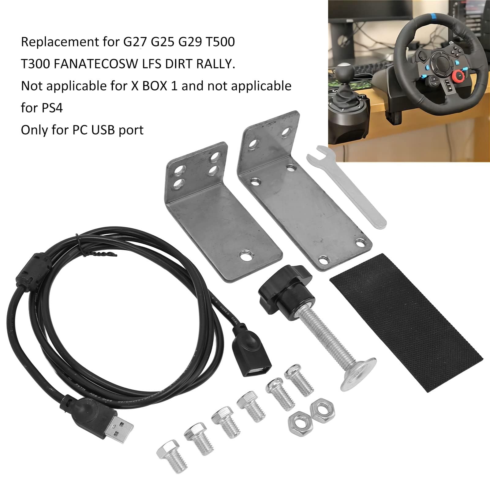 Akozon Soporte de Freno de Mano USB, Soporte de Montaje de Freno de Mano USB de 64 Bits para PC de Windows Reemplazo para G27 G25 G29 T500 T300