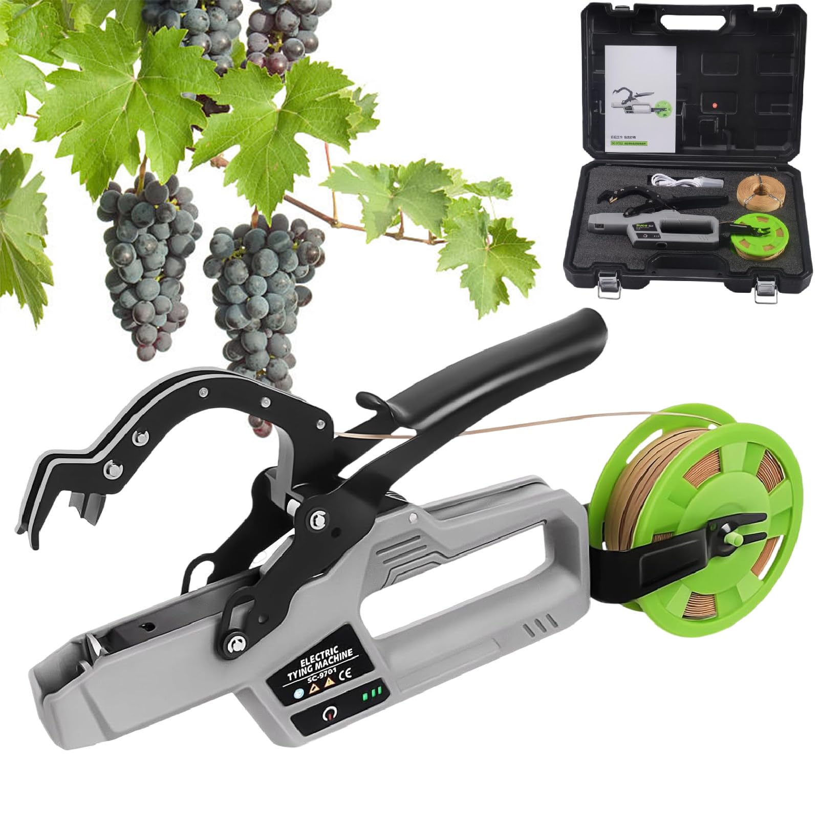Pistola de herramientas para atar plantas con 2 rollos de cintas, una carga 6000 corbatas, hoja SK5 para enrejado de tomate, pepino y uva