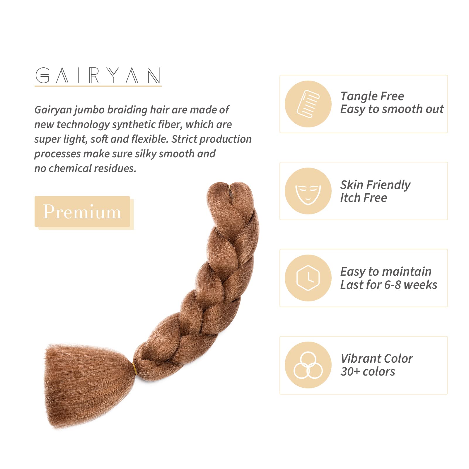 24" Extensiones para Trenzas Africanas Extensiones de Pelo Trenzas Africanas 1 Paquete Pelo Sintetico Extensiones de Trenzado de Cabello Box Crochet Braiding Hair(Castaño Claro) — view 3