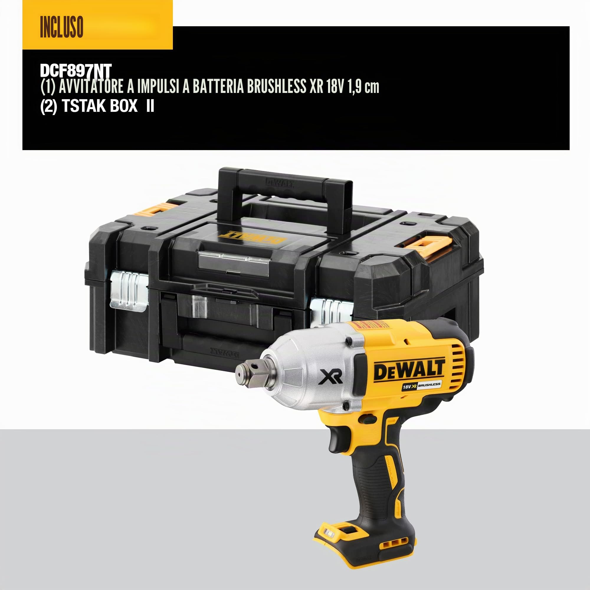DEWALT AVVITATORI AD IMPULSI ALTA POTENZA ATTACCO 3/4” 18V, DCF897NT-XJ