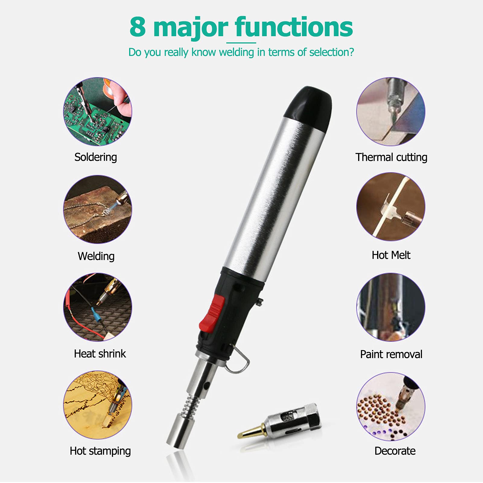 Vobor 3 en 1 Soldador de gas butano Kit de pluma de soldador Temperatura portátil Herramienta de soplete de soldadura ajustable