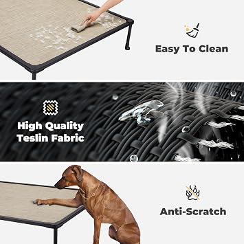Veehoo Chewproof Elevated Dog Bed - Cooling Raised Pet Cot, Breathable Mesh, Washable & Non-Slip for Large Dogs, Indoor/Outdoor, Beige Coffee Mat and Black Frame, 49x33inches (Model CWC2203A03)