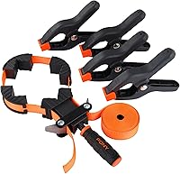 PONY 5-in-1 Strap Clamp with 4-Pack 6-2/7" Spring Clamps - Jorgensen Rapid Acting Woodworking Band Clamp for Frames & Odd Shapes