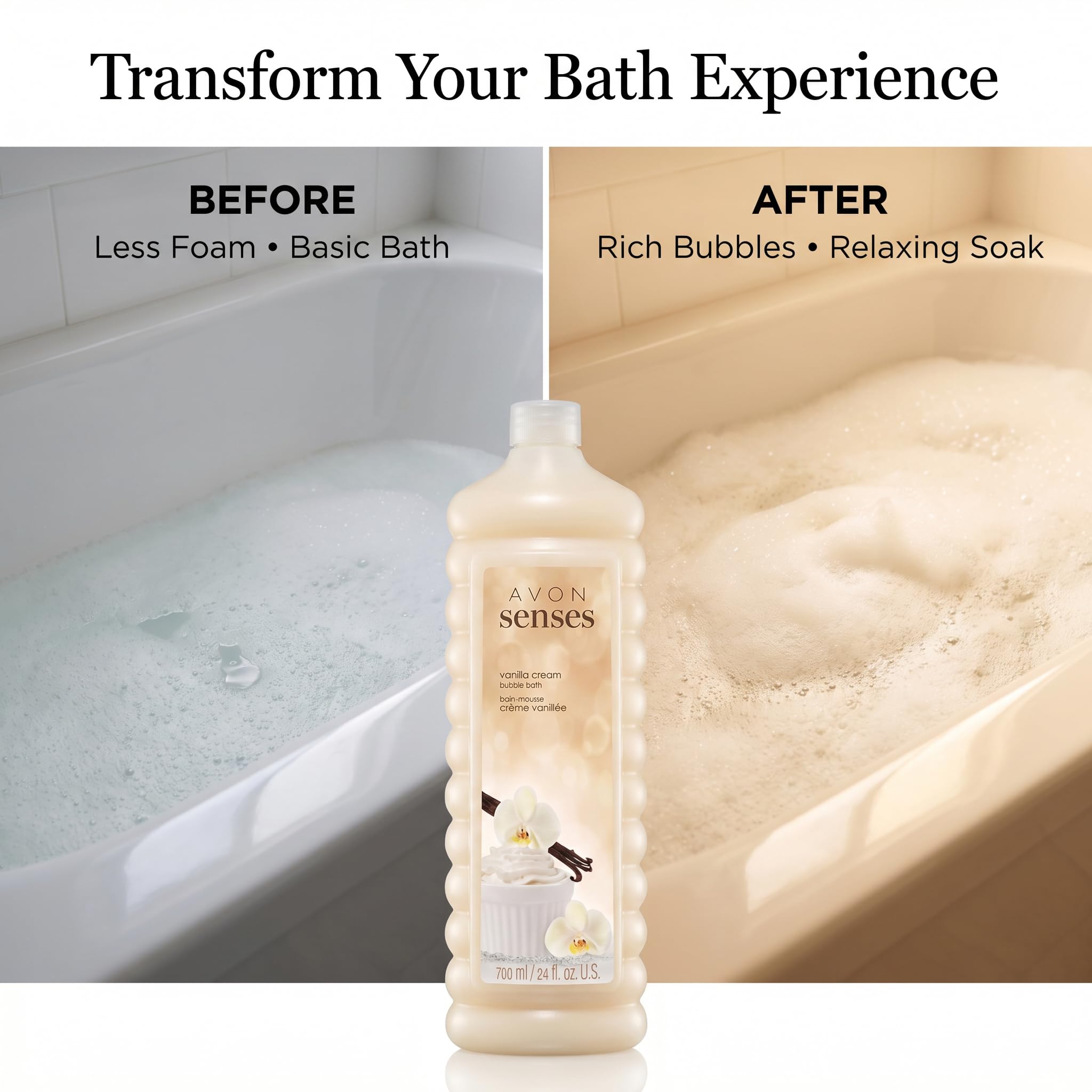 Avon Senses Vanilla Cream Bubble Bath with Madagascar Vanilla Musk Scent