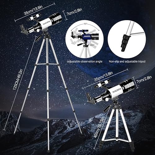 Miniatura 6 de Telescopio para adultos y niños - NACATIN 2.756 in de apertura (15X-150X) telescopios refractores portátiles para principiantes en astronomía,