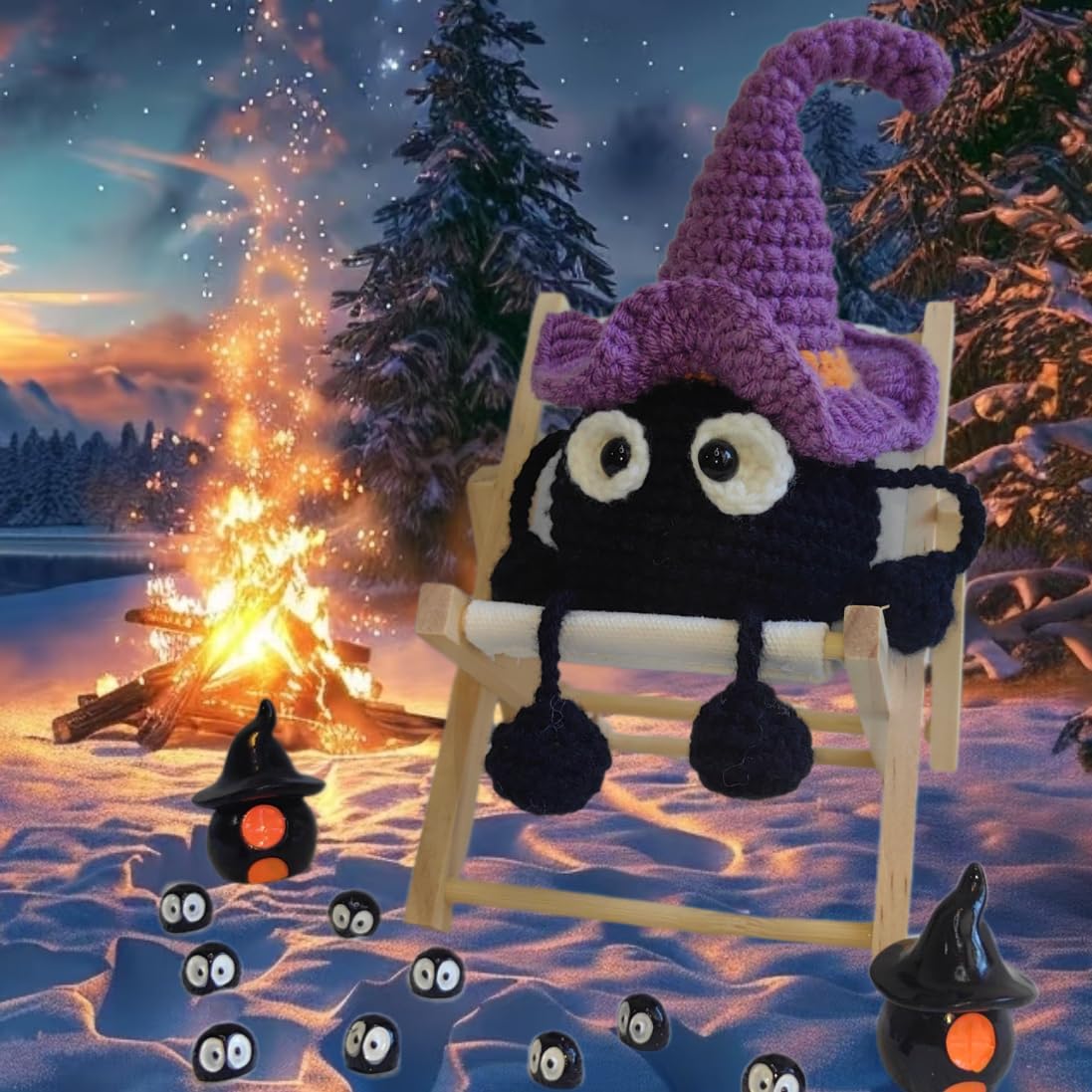 Hooloops Crochet Kit for Beginner, Beginner Crochet Kit with Crochet Yarn Hook Step-by-Step Video Tutorial - Phantom and Soot Ball DIY Beginner Crochet Starter Kit for Adult Graduation Gift
