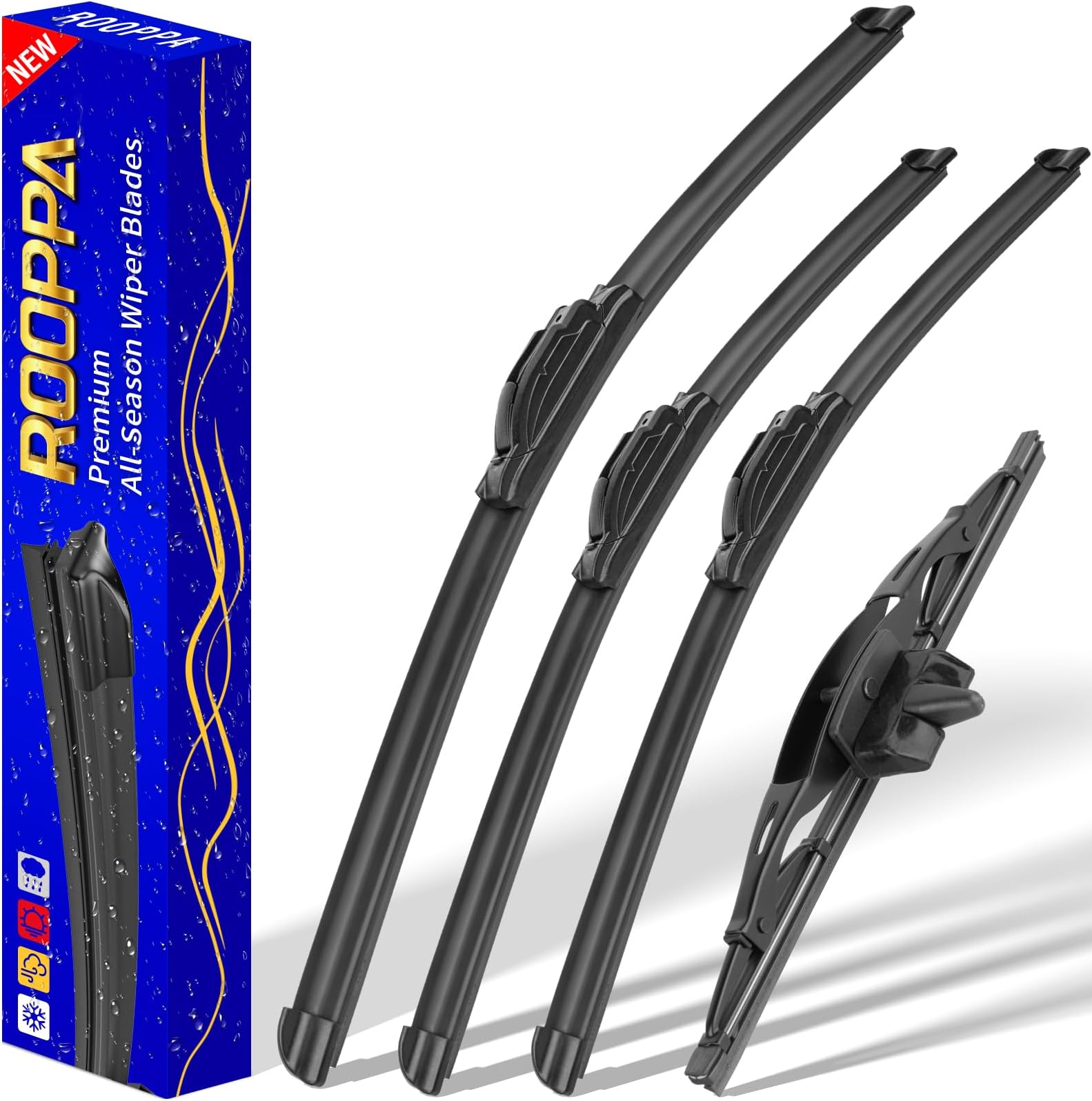 - 4 wipers Replacement for 2007-2014 Toyota FJ Cruiser, Windshield Wiper Blades Original Equipment Replacement - 16"/14"/14"/10" (Set of 4) U/J HOOK