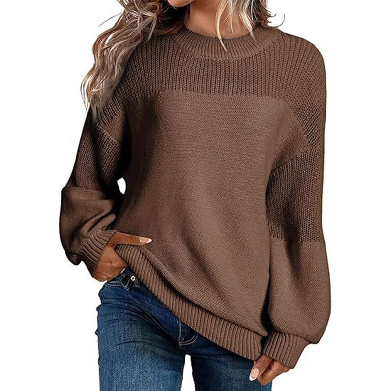 Sweater for Women Fall Tunic Chunky Knit Sweaters Knitted Batwing Long Sleeve Jumper Tops Warm Crew Neck Winter