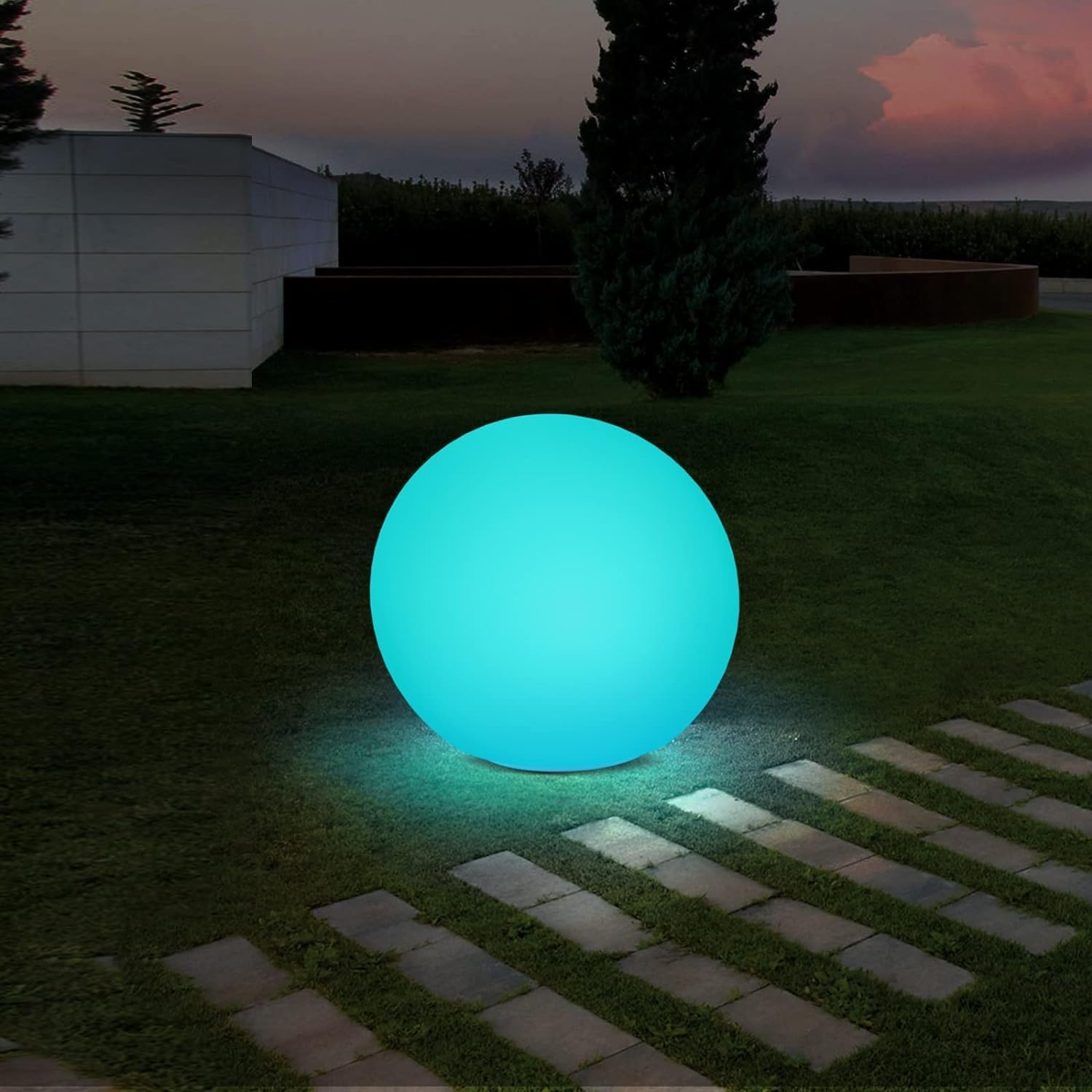 12-Inch LED Ball Light, Solar Rechargeable Globe Light Color Changing Solar Globe Lamp IP67 Waterproof Outdoor Garden RGB Orb Light for Patio Pool Yard Bar Party Decorative Lighting White