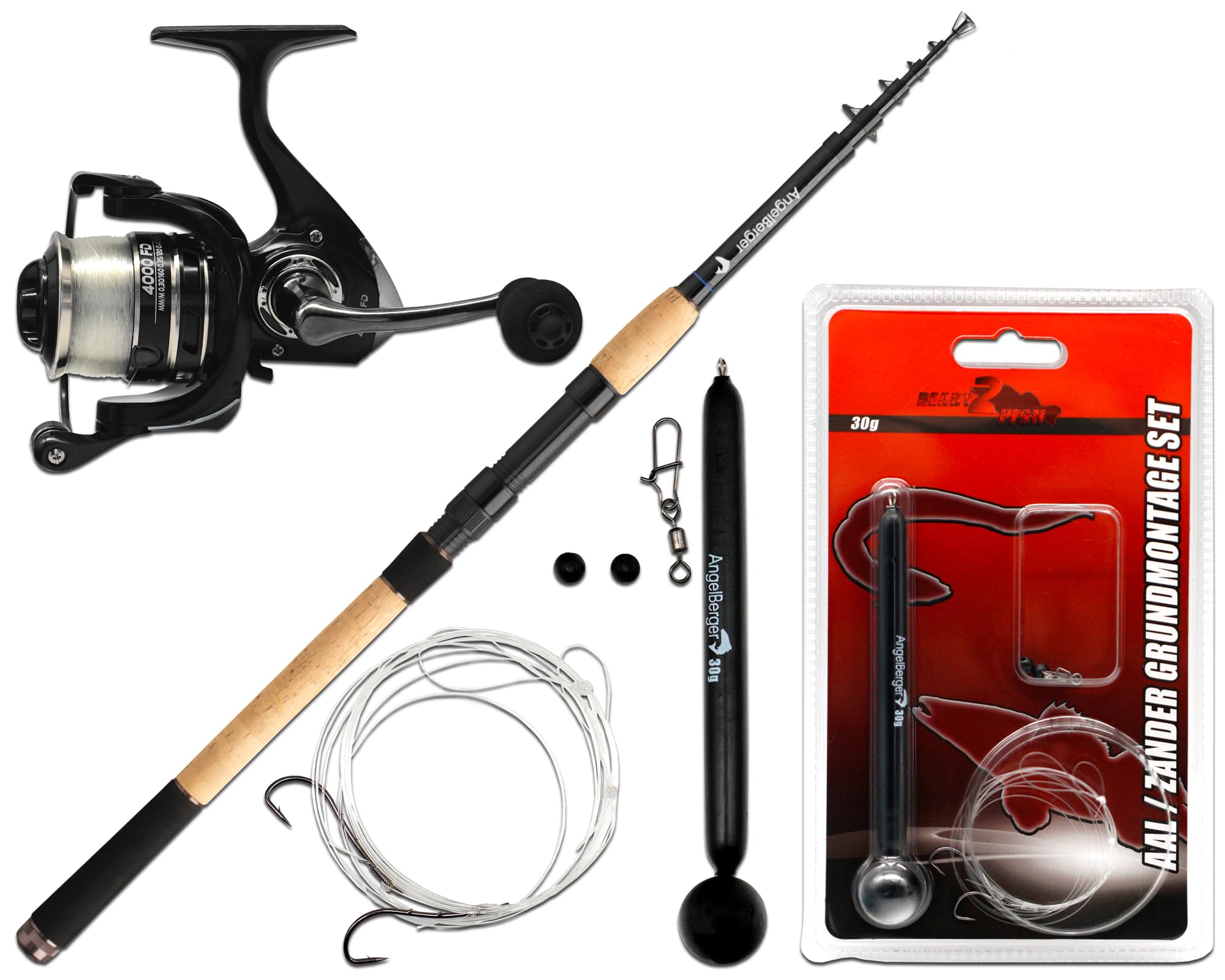 Angel Berger Tele Angelset Grundmontage Rute Rolle Angelzubehör Köderfischmontage Ready2Fish Fishing Set Dead Bait Grundangel Angelset Köderfischangeln
