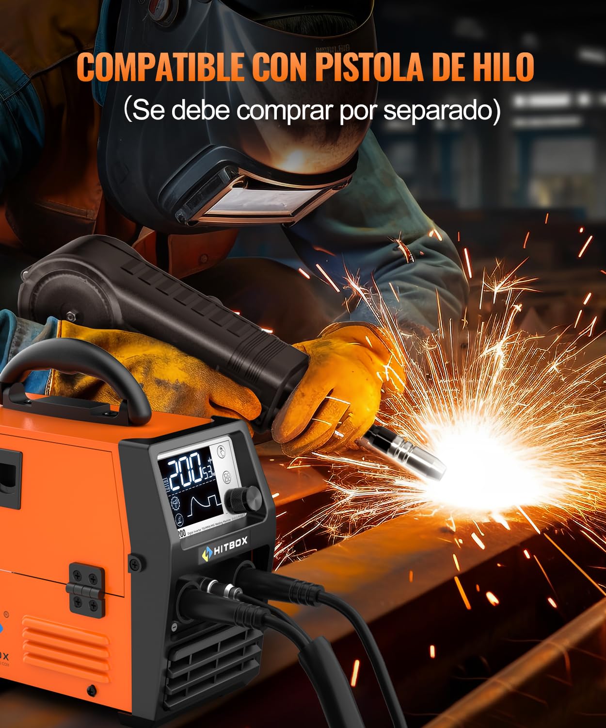 HITBOX 4 en 1 Soldador Hilo Continuo Sin Gas 140A 230V Digital Portátil Soldadora MIG ARC LIFT TIG Spool Gun con Pantalla LED Ultraclara, Ideal para Soldadores Principiantes