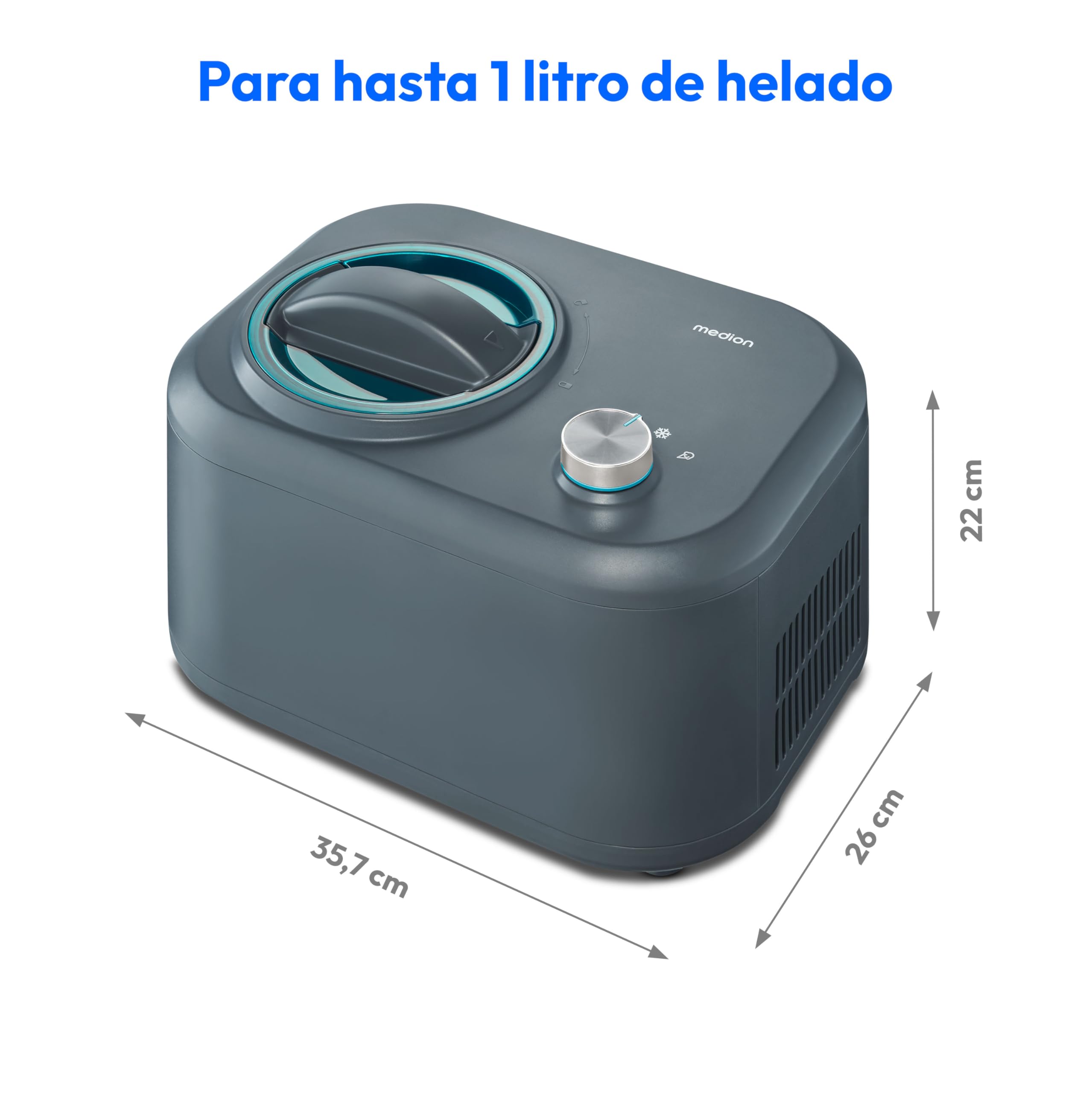 MEDION Heladera con compresor (autorefrigerante, ideal para helado, yogur helado y sorbete, 1 L, 100 W, recipiente de aluminio, MD10169)
