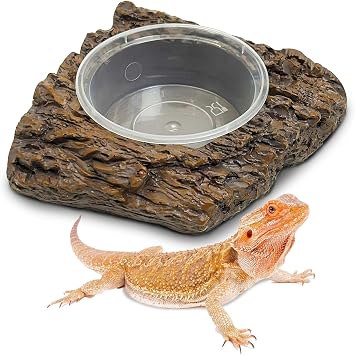 PINVNBY Gecko Feeder Bowl Resin Rock Reptile Water Dish with Feeding Cups Gecko Reptile Terrarium Tank Accessories for Bearded Dragons Leopard Lizard Snake Chameleon