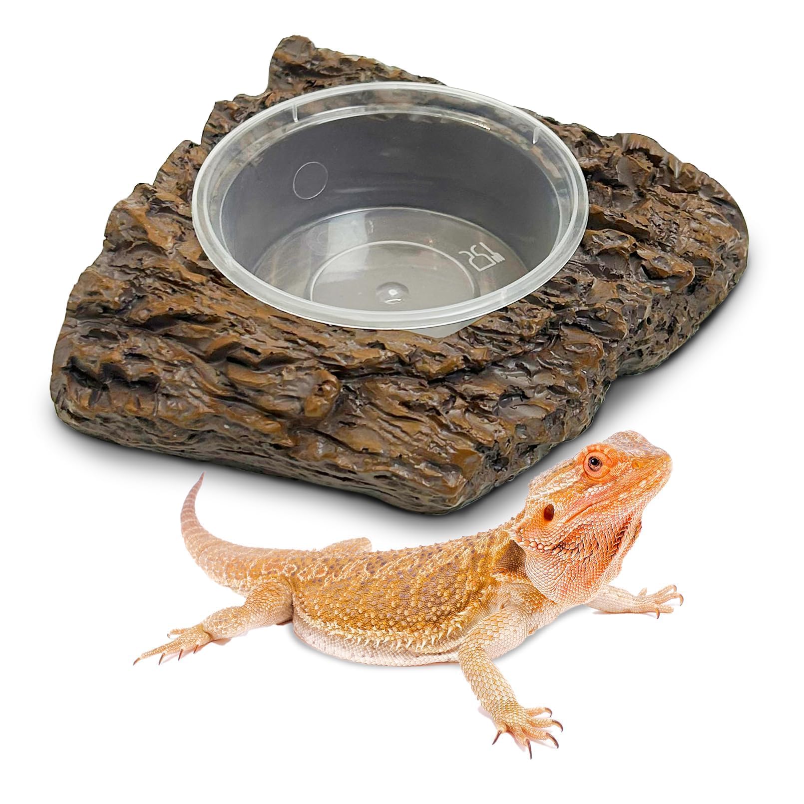 PINVNBY Gecko Feeder Bowl Resin Rock Reptile Water Dish with Feeding Cups Gecko Reptile Terrarium Tank Accessories for Bearded Dragons Leopard Lizard