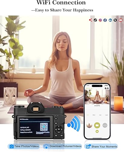 Vista 2 de Cámara digital 4K para fotografía, cámara de vlogging de 56MP para YouTube con WiFi, pantalla abatible de 180 grados de 3 pulgadas, zoom digital