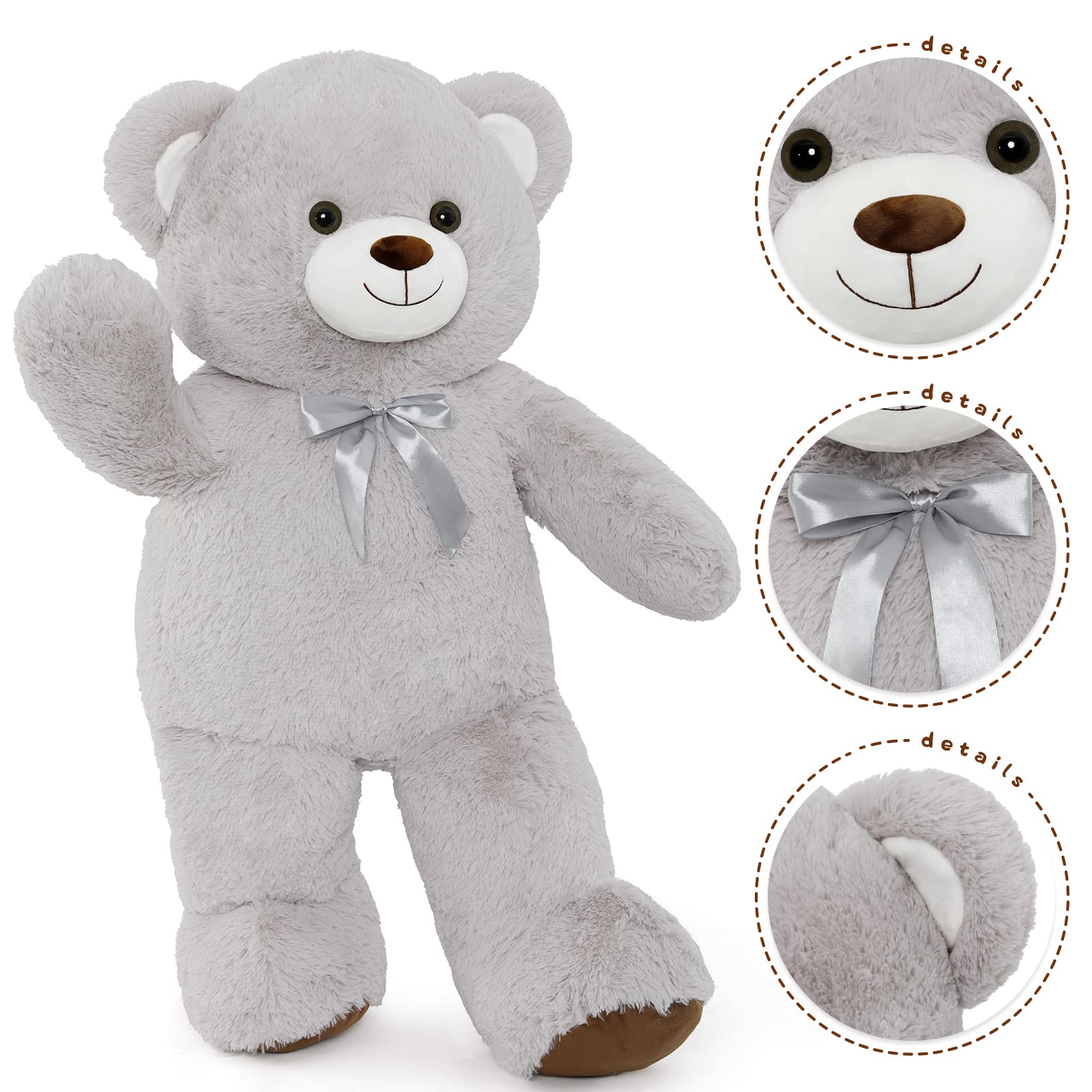KERTA Giant Teddy Bear Stuffed Animal, Big Gray Stuffed Bear 41 inch for Girlfriend Wife Kids, Large Plush Gift for Christmas Valentine's Day Birthday Baby Shower 5