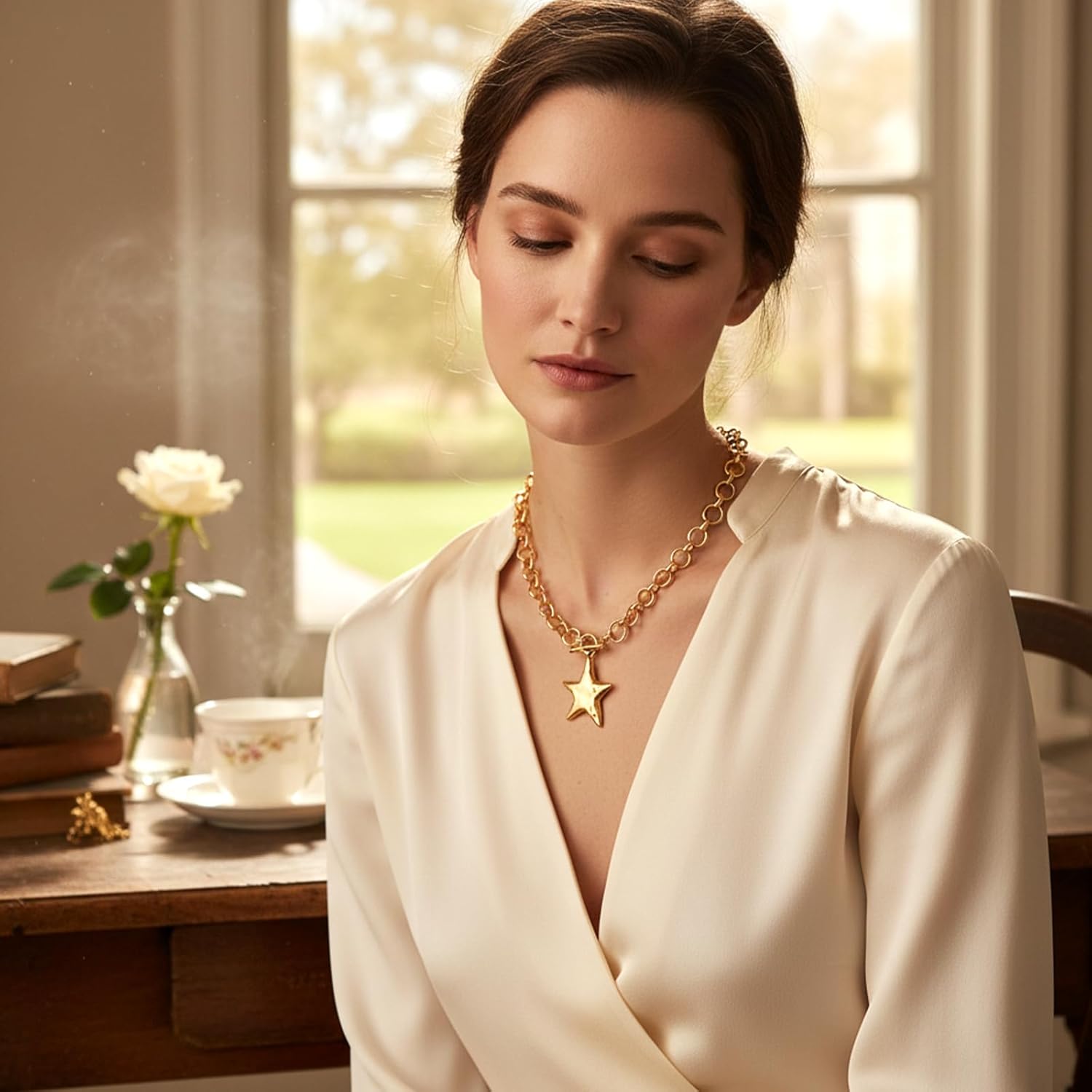 Chunky Gold Star Necklace, Hammered Statement Star Pendant Gold Chain Necklaces with Thick Chain Vintage Bold Jewelry for Women Adjustable Trendy Gifts for Women - Image 5