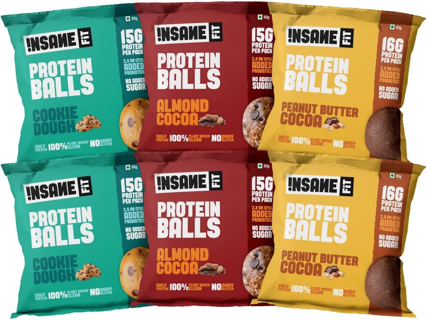 Insane Fit - Protein Balls BIT NUTTY COMBO (6 x 60G) | 15G Daily Protein for Fitness, Gym, Workout, Travel, Office | Sugarfree, All Natural, Vegan, Healthy Snack for Active Lifestyle