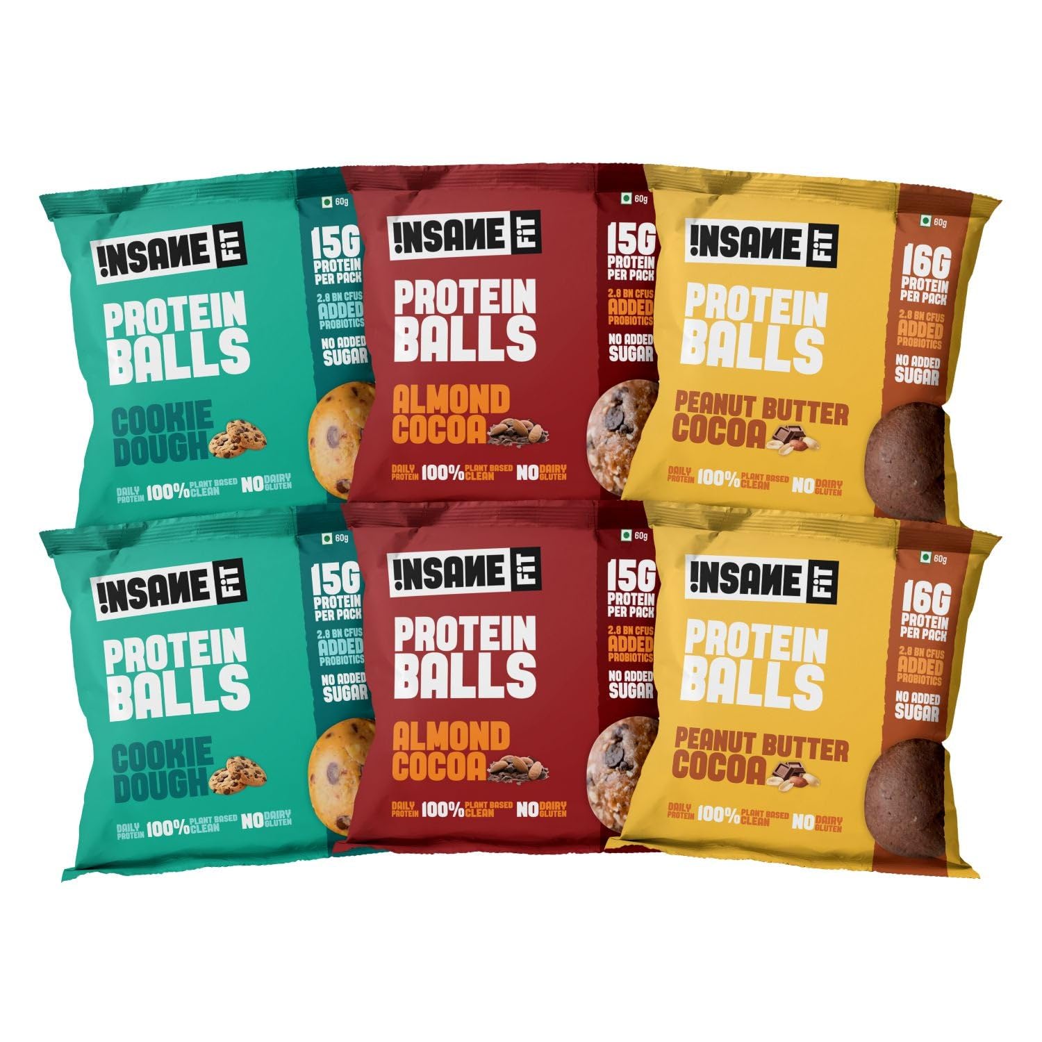 Insane Fit - Protein Balls BIT NUTTY COMBO (6 x 60G) | 15G Daily Protein for Fitness, Gym, Workout, Travel, Office | Sugarfree, All Natural, Vegan, Healthy Snack for Active Lifestyle