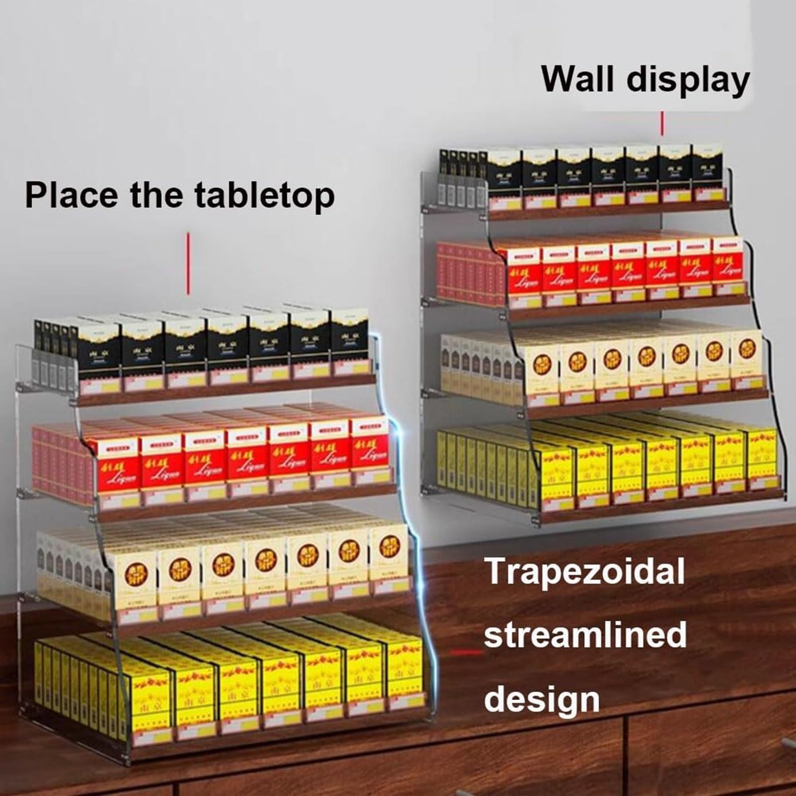 Stojak na papierosy - organizer na papierosy na ścianę / blat z Trapezoidalnym, automatyczna szafka na papierosy do sprzedaży detalicznej (56,5 x 29 x 22,5 cm)