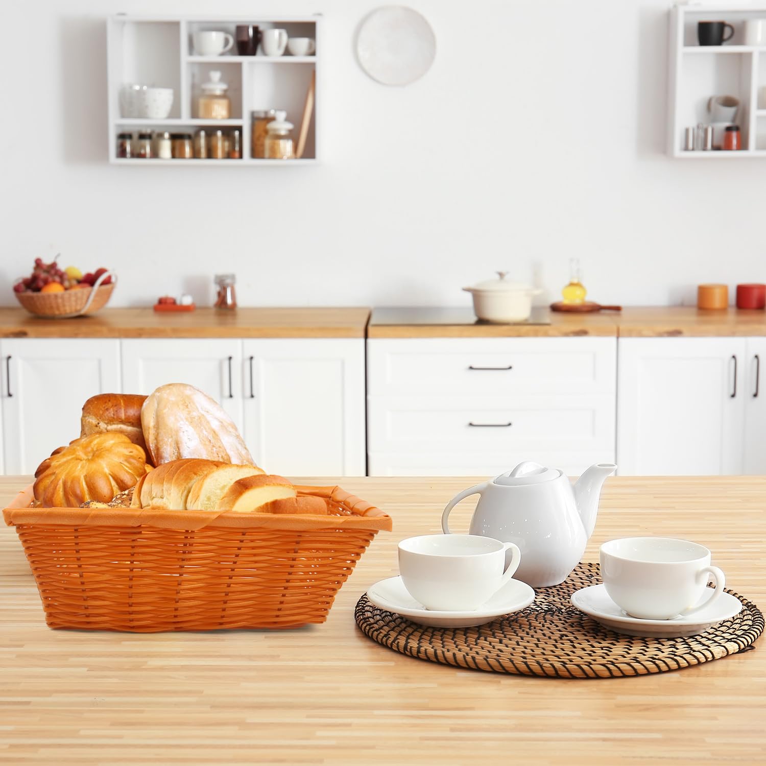 Nsmykhg 6 cestas tejidas para pan, cestas cuadradas de plástico pequeñas para alimentos y regalos, almacenamiento marrón para frutas, verduras, aperitivos, cestas vacías de cocina y restaurante, 11.8