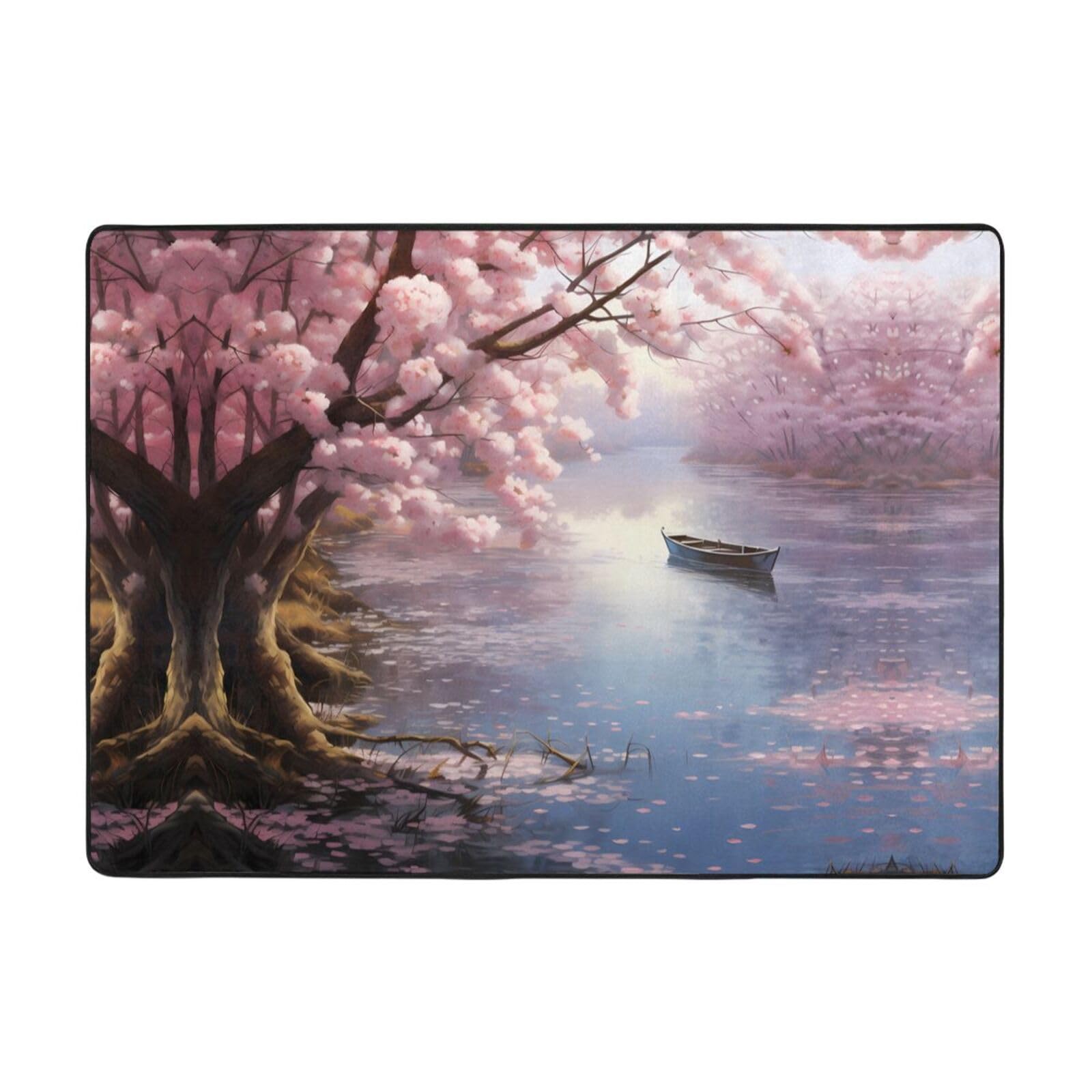 Tapis de salon fleurs de cerisier doux moelleux 203,2 x 147,3 cm