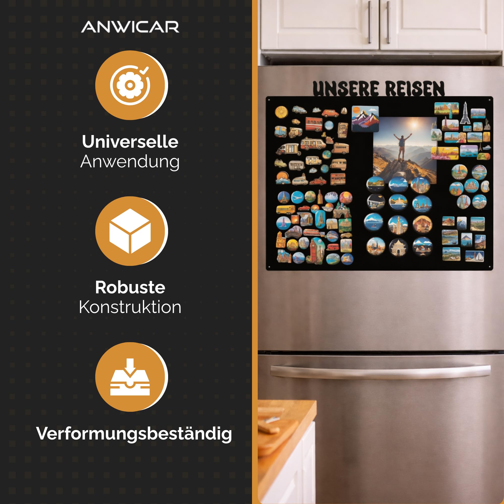 Magnettafel Schwarz 85x50cm Unsere Reichen, Metall Magnetische Tafel, Magnetboard, Magnetwand, Wandmontage, für Wohnzimmer, Küche Flur Kinderzimmer Büro, Tafel für Touristenmagnete Notizen und Fotos