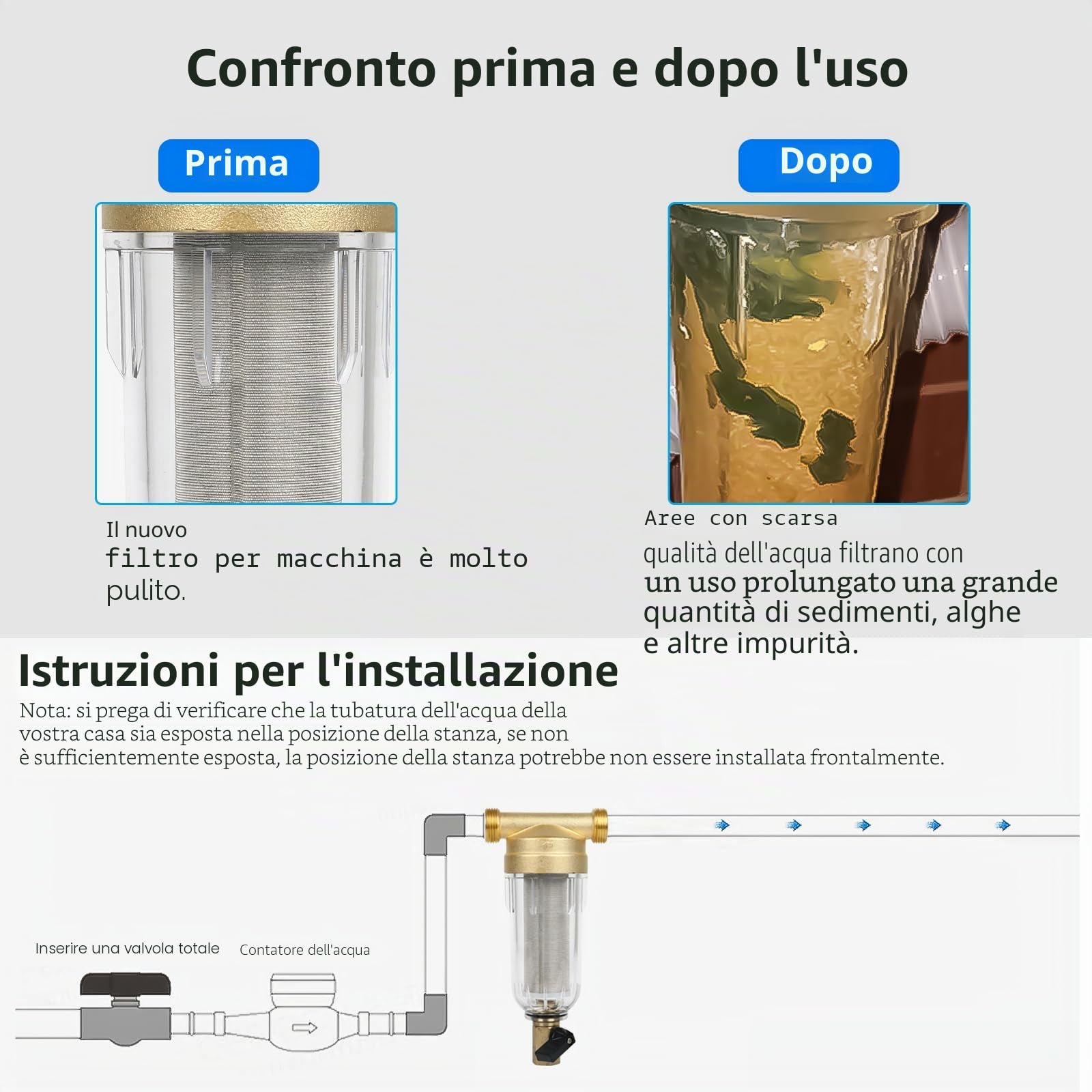 Filtro per acqua di risciacquo 100 micron - Riutilizzabile - Spin-Down - Pre-filtro per tubo dell'acqua del pozzo - Filtro per sedimenti (G 3/4")