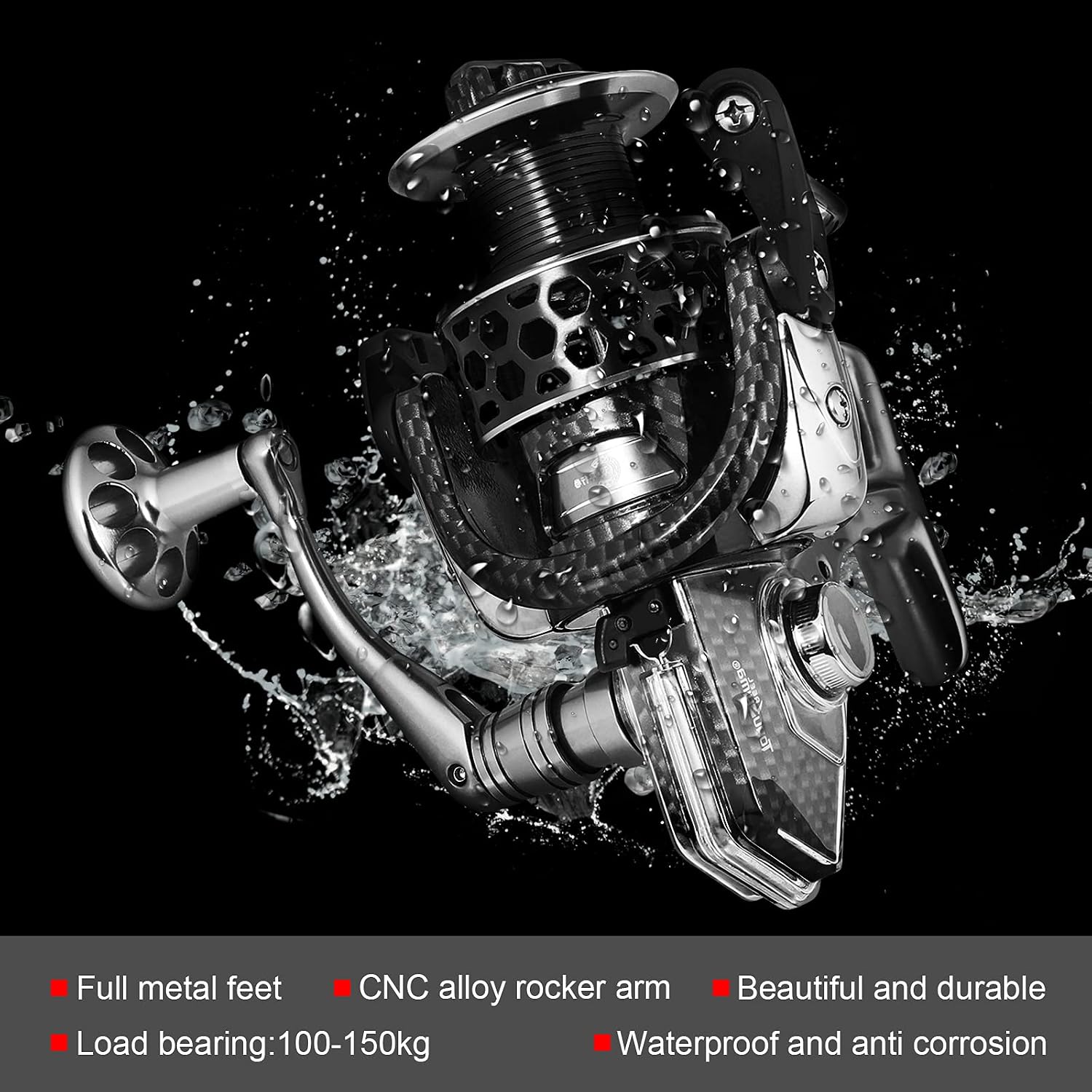 Fishing Reel, Freshwater and Saltwater Spinning Fishing Reel, Rigid Aluminum Frame 15+3 Double-Shielded Stainless-Steel BB, CNC Aluminum Spool & Handle