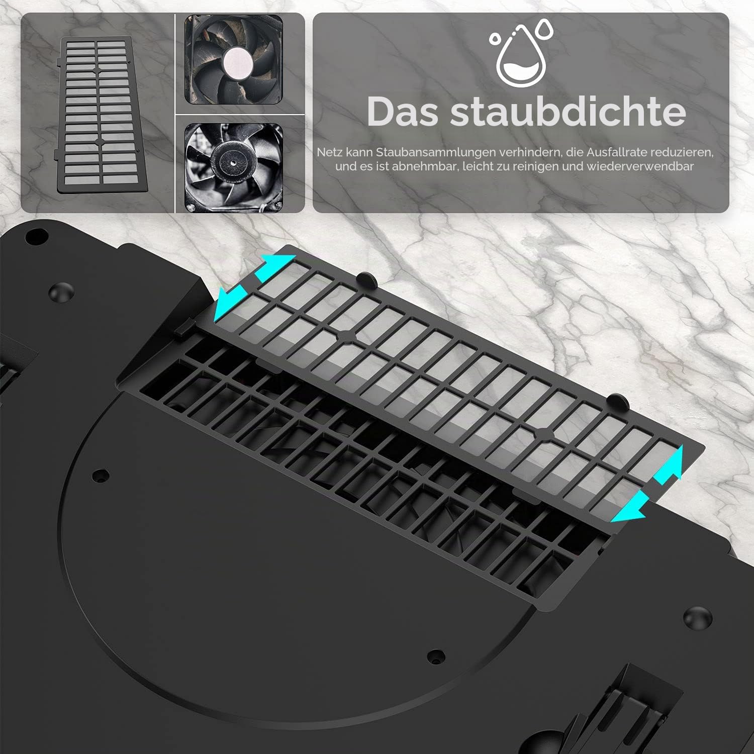 IETS, GT500 Leistungsstarker Turbo-Lüfter (5000 U/min) Laptop-Kühler mit stufenloser Geschwindigkeitsregelung, versiegeltem Schaumstoff für schnelle Kühlung von Gaming-Laptops, geeignet für Laptops