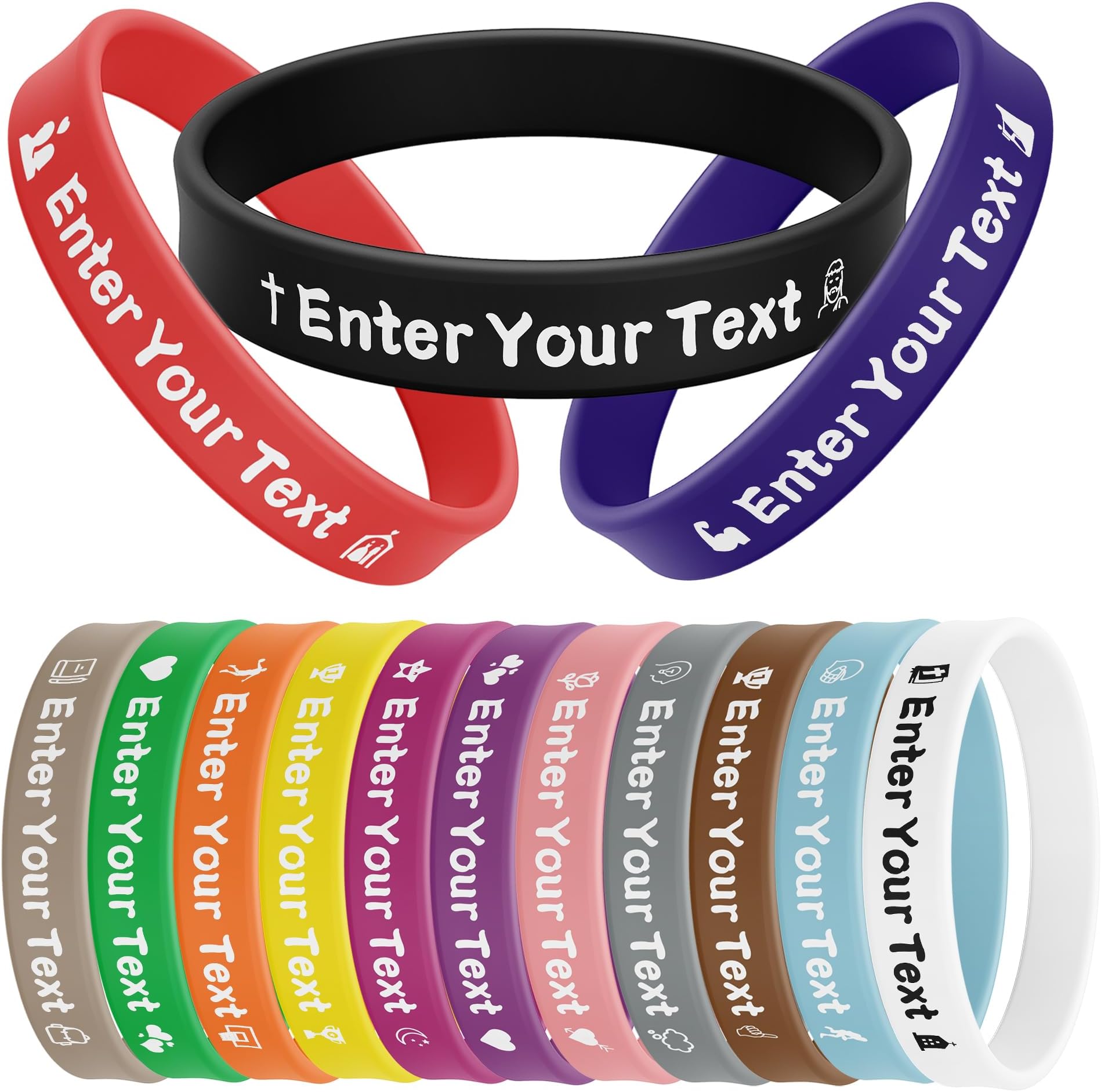 - 20-5000 Pcs, Custom Rubber Bracelets, Personalized Silicone Rubber Wristbands Bulk Customizable with Text/Logo/Message/Icon, Customize for Men,Women, Motivation Events Awareness Fundraisers Gifts
