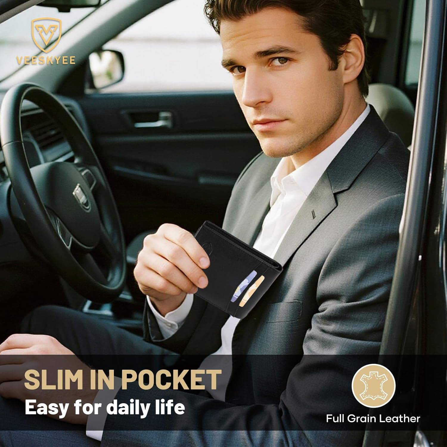 Full Grain Leather Wallet for Men | RFID Blocking | Extra Capacity Bifold Wallet with 2 ID Windows | Ultra Strong Stitching | Slim Billfold with 8 Card Slots | Gift for Him Black - Image 7