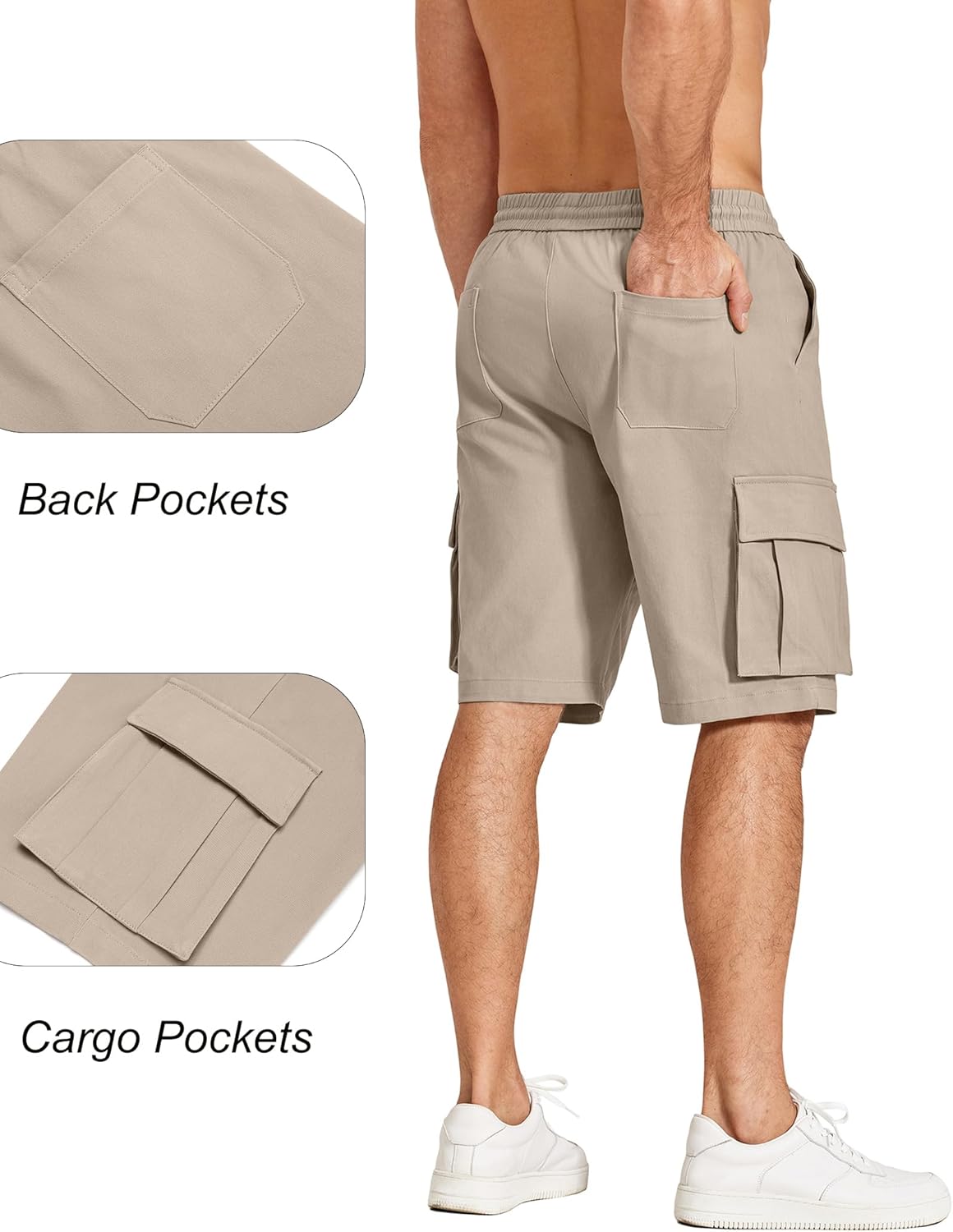 COOFANDY Men's Cargo Shorts Casual Cotton Drawstring Short Elastic Waist Work Shorts with Multi Pockets - Image 4
