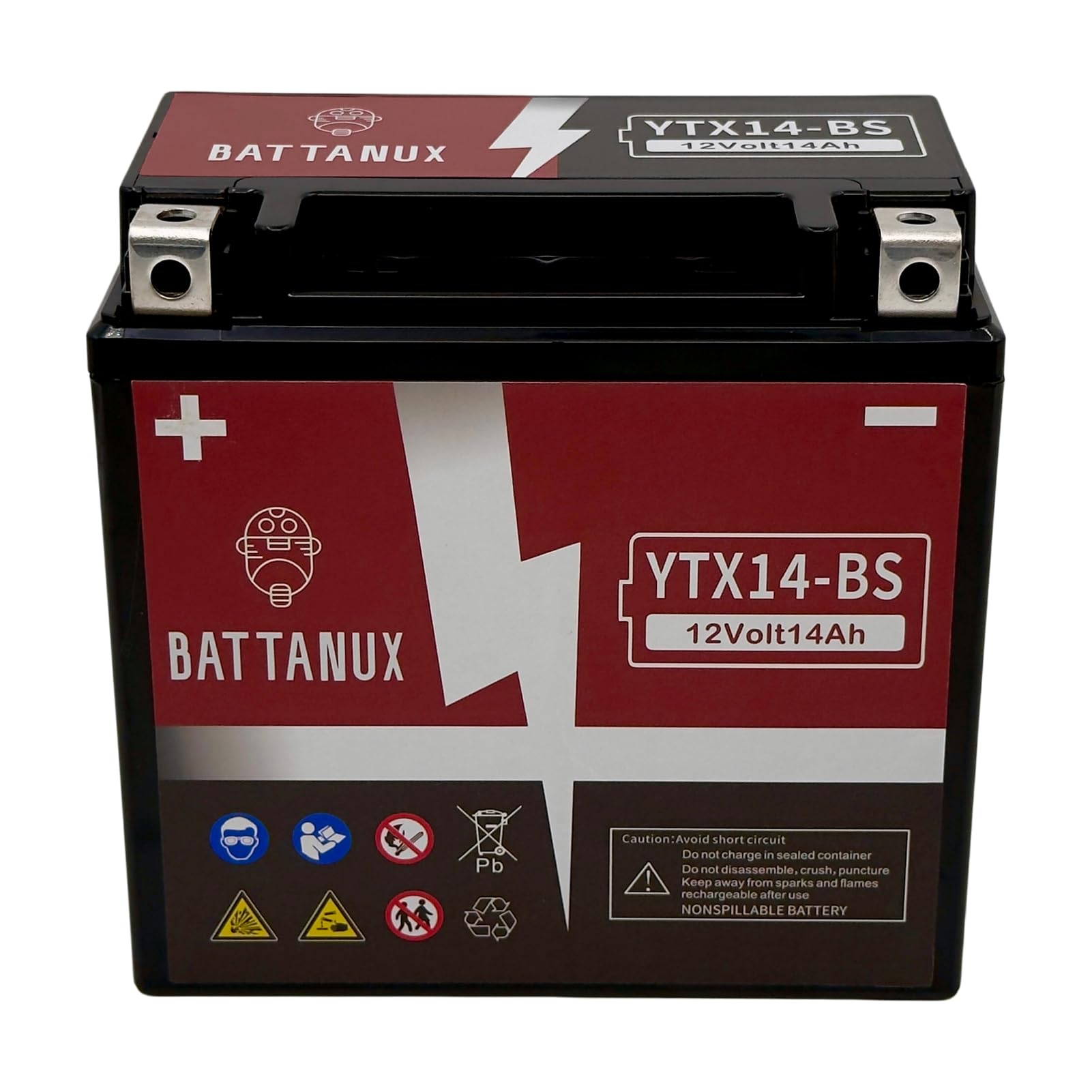 YTX14-BS Batterie Moto 12V14Ah AGM – Haute Capacité, Sans Entretien, Anti-Fuite, Prête à l’Emploi pour Moto, ATV & UTV