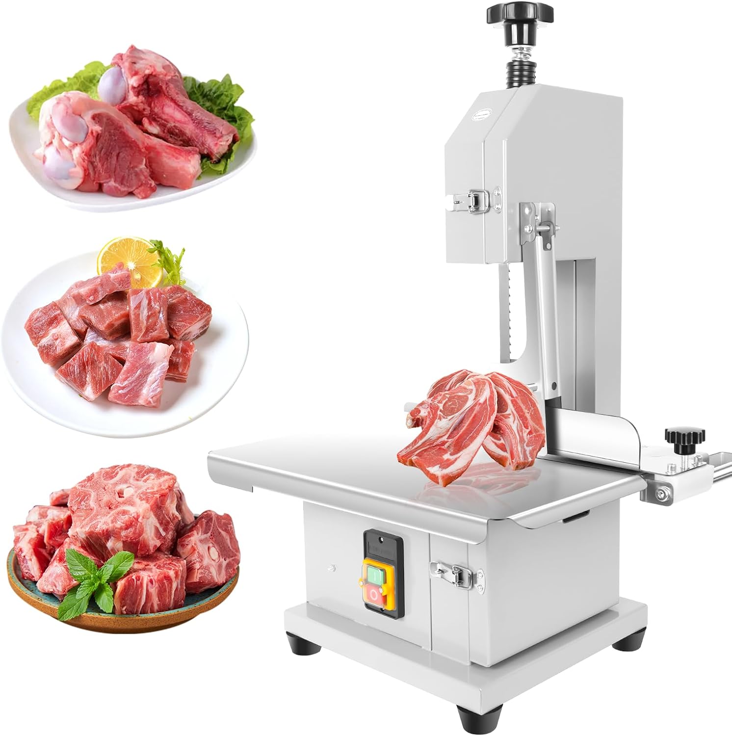 1500W Electric Meat Saw for Butchering, Commercial meat cutter machine with 8 Saw Blades, 0.04-3.9" Cutting Thicknes, Stainless Steel Frozen Meat Cutter for Chicken Venison Bone Beef