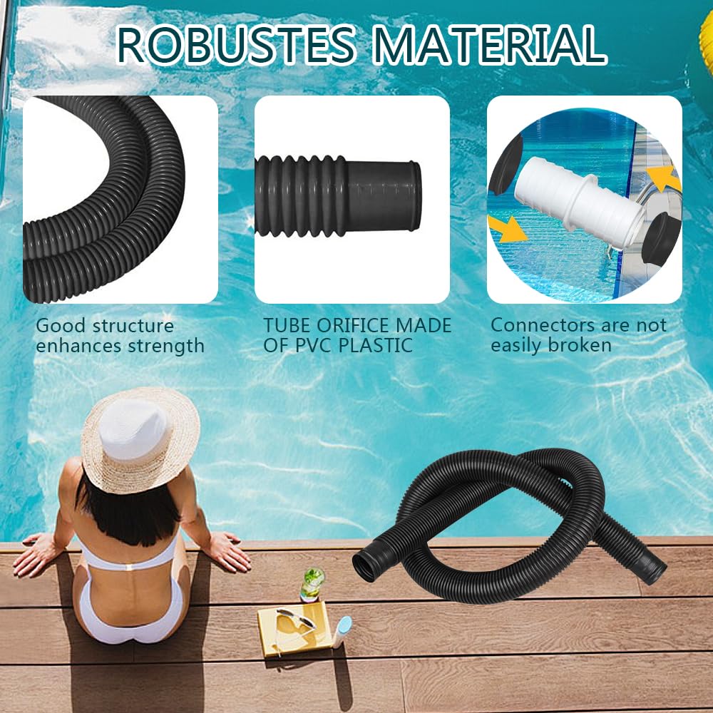 HuaMuDM Pack of 2 Pool Hose 32 mm with 4 Safety Clips and 1 Hose Connector, Pool Hose - Image 3