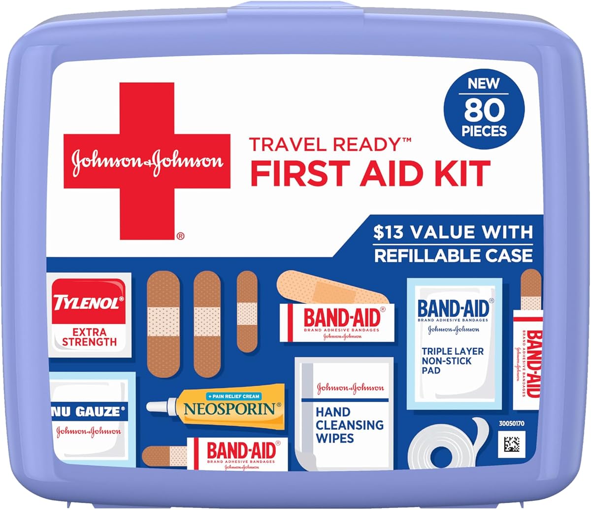 BAND-AID Brand Travel Ready Portable First Aid Kit, 80 Piece