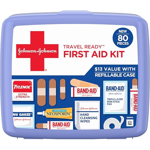 BAND-AID Brand Travel Ready Portable First Aid Kit, 80 Piece
