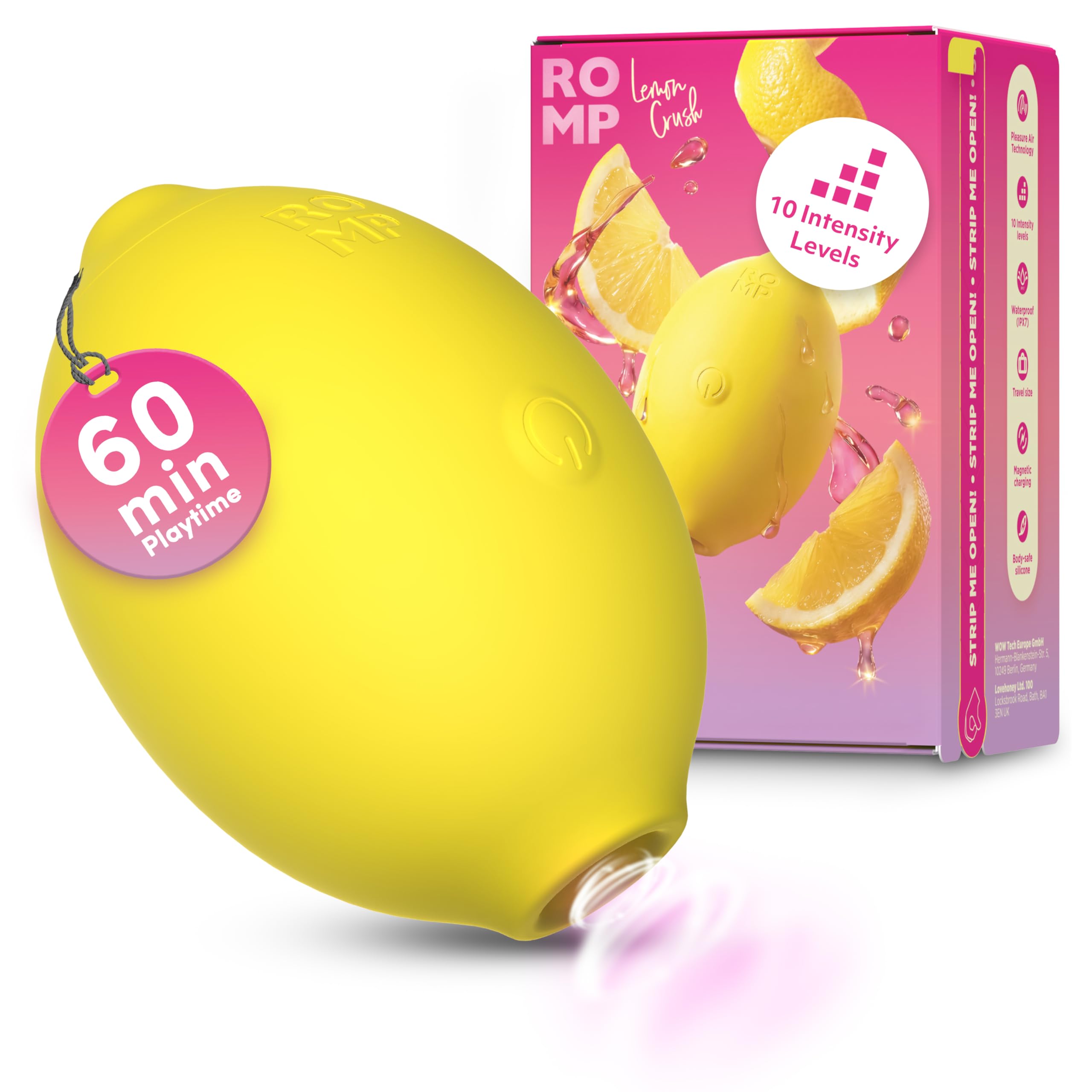 ROMP Vibromasseur Lemon pour femme Stimulateur clitoridien à succion | 10 modes Sextoy effet aspiration en forme de citron Masseur intime pour le plaisir féminin Jouet adulte discret