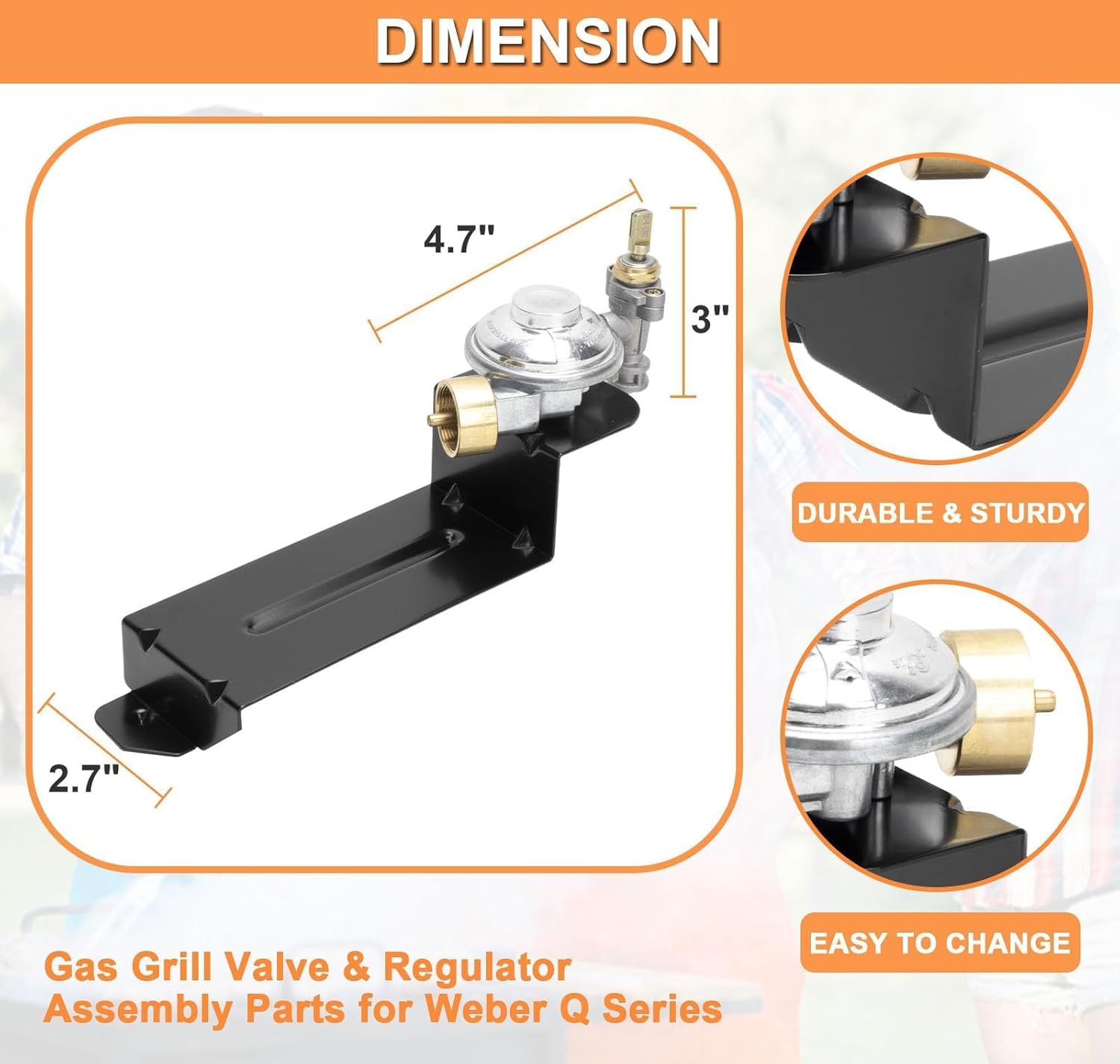 64865 Gas Grill Valve & Regulator Assembly Parts for Weber Grill Regulator Replacement Q2000 & Q2200 Series Parts (Model Years 2014 & Newer), for Weber 53060001 54060001 54060301 MEDIUM Q Parts