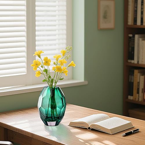 Miniatura 5 de Jarrón de arte de vidrio, florero transparente único, jarrones modernos para sala de estar, boda, mesa de comedor, oficina central de mesa jarrones