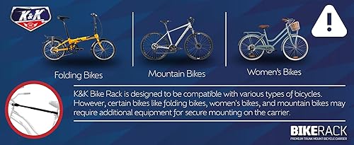 Miniatura 5 de K&K Auto Accessories Portabicicletas compacto para 2 bicicletas, soporte de bicicleta de alta calidad para montar en el maletero de campo traviesa,